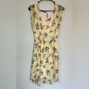 Maurices yellow floral bird printed short sleeve sheer office business dress xs